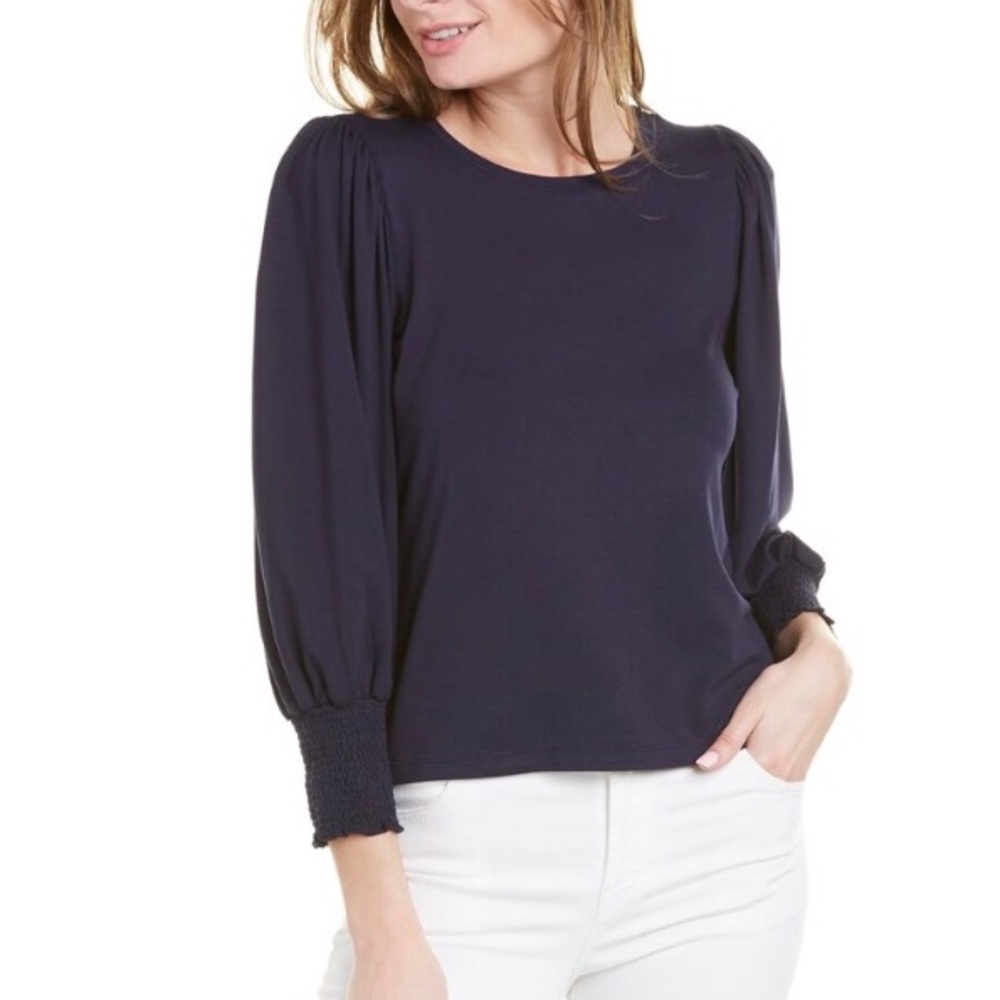 1. State Navy Blue Stretch Knit Gathered Shoulders